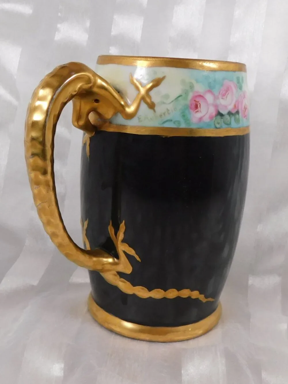 Signed Floral Mug with Dragon Handle # 26286